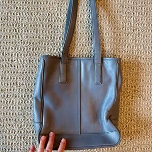 COACH Gray-Blue Leather Tote with Minimalist Design